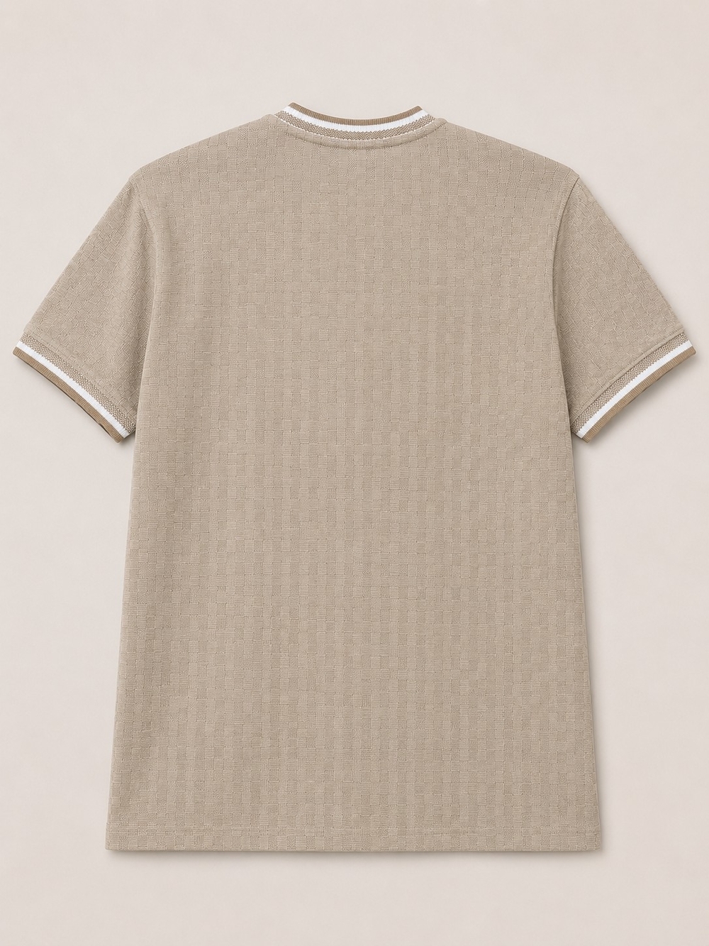 🆕️Ben Sherman Men’s Beige Textured Checkered Crew Neck T-Shirt Large Mod Casual - Picture 3 of 5